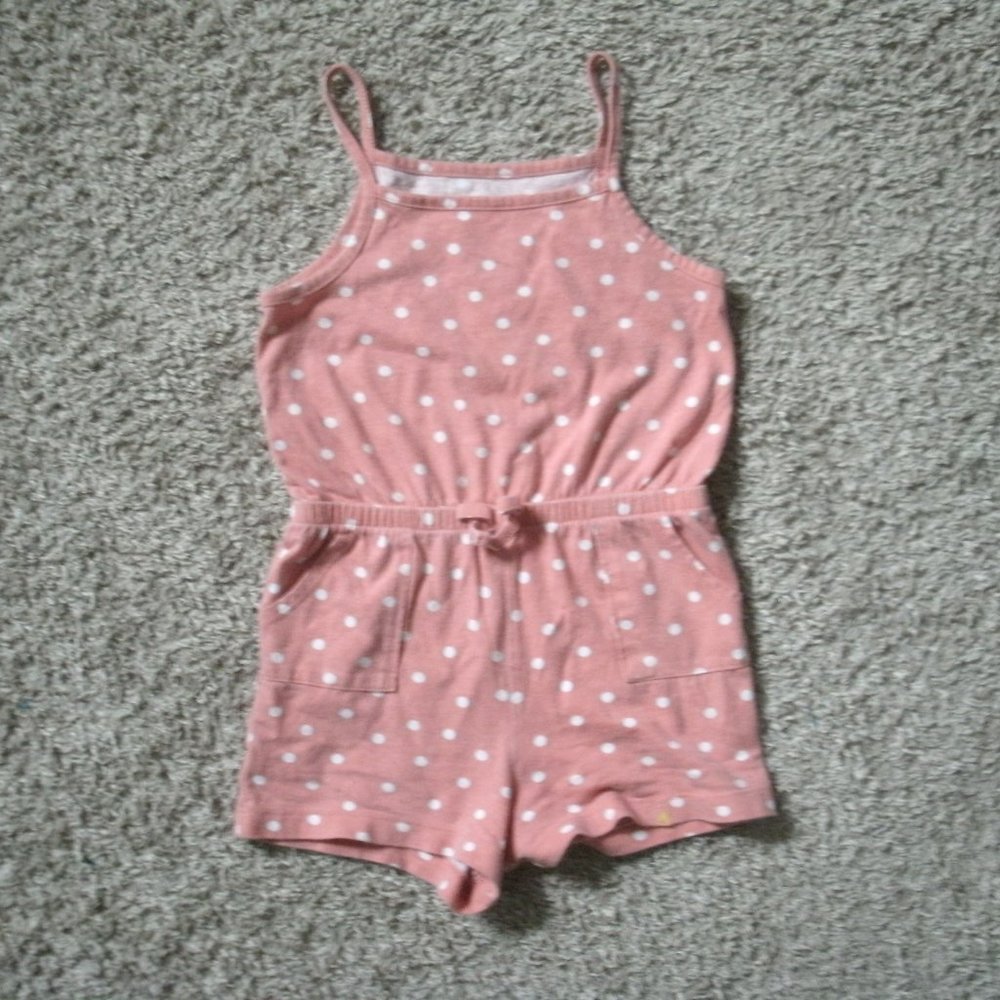 Polka dot pink and white kids romper (pre owned)